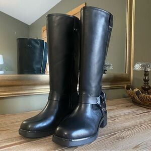 NWOB Harness Moto Boots Black Vegan Leather Women’s 6